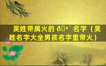 吴姓带属火的 🪴 名字（吴姓名字大全男孩名字里带火）